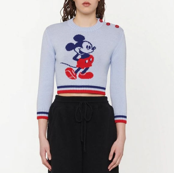 MIU MIU DISNEY Mickey Mouse powder blue red cropped sweater IT36 - Picture 7 of 7